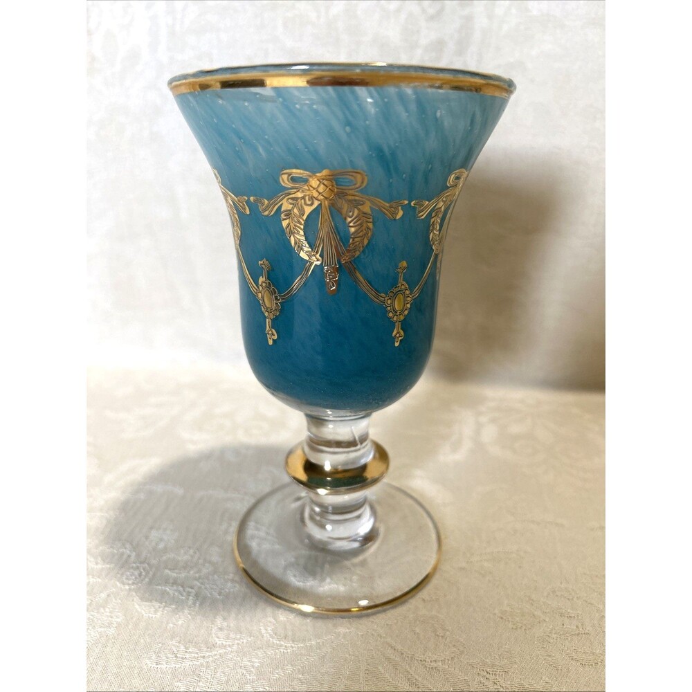 Vintage Interglass Italy Turquoise Gold Wine Goblet Arte Italica AIZ3 Replacemen